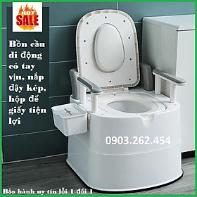 Mua Bồn cầu di động có tay vịn  nắp đậy kép  đế chống trơn trượt  tiện lợi cho người già  người bệnh  bà bầu - Bô vệ sinh