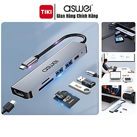 Mua Hub Chuyển Đổi USB Type C ASWEI 6 in 1 - HDMI  USB 3.0  SD  TF  PD 100W Tốc Độ Cao - Hàng Chính Hãng