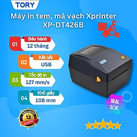 Máy in mã vạch, in tem Xprinter XP- DT426B. Máy in nhiệt trực tiếp, in tem, nhãn khổ giấy sàn TMĐT [HÀNG CHÍNH HÃNG]