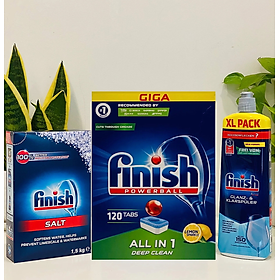 Combo viên rửa bát Finish Classic 120 viên + Muối Finish 1