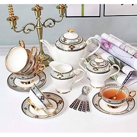 Mua BỘ BÌNH TRÀ CÀ PHÊ SỨ XƯƠNG CAO CẤP TRẮNG VIỀN XANH GHI - VD32