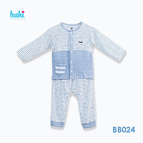 Bộ quần áo sơ sinh cho bé vải sợi tre - bamboo siêu mềm mịn cao cấp - đồ sơ sinh cho bé bé trai , đồ sơ sinh bé gái (2,5kg - 12kg) - bộ dài tay kẻ cài giữa cho bé Haki BB024