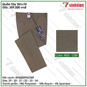 Quần tây nam trơn màu Slimfit Vĩnh Tiến 389 - vải giãn nhẹ