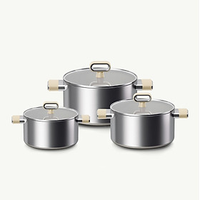 Mua Bộ 3 Nồi Inox 316 Haatz HTA3 Phủ Titanium Aura Chống Dính Tốt  Dẫn Nhiệt Đều  Dùng Mọi Bếp - Hàng Chính Hãng Bảo Hành 5 Năm