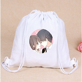Balo dây rút trắng in hình CON TIM RUNG ĐỘNG anime chibi túi rút đi học xinh xắn thời trang