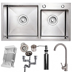 Mua Combo bộ chậu rửa bát 2 hố RANOX và vòi rửa bát 2 đường nước RN46703