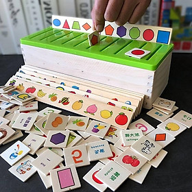 Đồ chơi thông minh, Game thả hình khối bằng gỗ tự nhiên 100% phân loại theo chủ đề động vật, hoa quả, đồ vật, số đếm, màu sắc, hình khối giúp phát triển trí tuệ cho bé – Tặng Kèm Móc Khóa 4Tech.