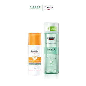 Combo Eucerin Kem Chống Nắng Da Nhờn Mụn Sun Gel-Cream Dry Touch Oil Control SPF50+ (50ml) & Nước Tẩy Trang Cho Da Mụn (200ml)
