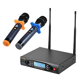 Bộ Micro Chuyên Nghiệp Cầm Tay Không Dây UHF Kèm Thiết Bị Thu Âm Kênh Đôi Màn Hình LCD Muslady
