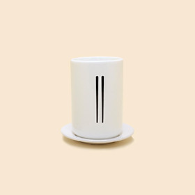 Bộ Ly & Đĩa Gốm in Đũa Muồng Nĩa Trắng - Set of White Ceramic Cup & Saucer S20