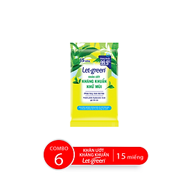 Combo 6 Gói Khăn Ướt Kháng Khuẩn Khử Mùi LET-GREEN, 15 Miếng/Gói