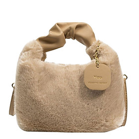 Woman Soft Plush Handbag Shoulder Bag Tote for Vacation Traveling Shopping