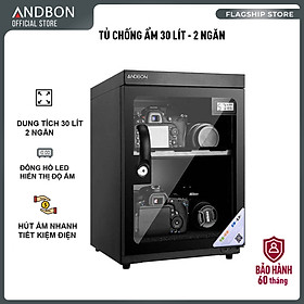 Tủ chống ẩm máy ảnh  30 Lít nhập khẩu Andbon, Tủ hút ẩm 30L., 2 ngăn, màn lLCD  cài đặt % độ ẩm, tiết kiệm điện - Hàng Chính hãng