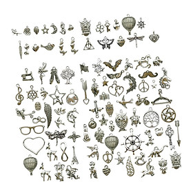 100-piece Tibetan Silver Alloy Mixed Charms Pendants for Jewelry Making