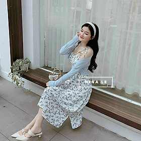 Đầm midi 2 dây kèm áo khoác cực xinh, đáng yêu - Rossy fashion