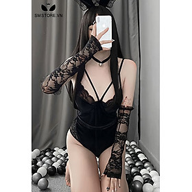 Đồ ngủ cosplay thỏ ngọc sexy với áo bodysuit 2 dây màu đen - SMS025