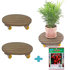 COMBO 3 Đế lót chậu hoa, cây cảnh GREENHOME-Chất liệu GỖ TRÀM BÔNG VÀNG-TrÒN ĐEN-Chịu lực 120KG-TẶNG MỘT GÓI HẠT GIỐNG CÀ CHUA BI PHÚ NÔNG