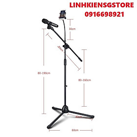 Mua Chân Đế Micro Đứng Có Kẹp Điện Thoại Tăng Giảm Chiều Cao Boom Mic Stand