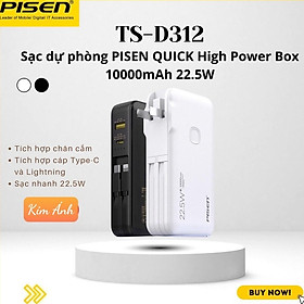 Mua Sạc dự phòng PISEN QUICK High Power Box 10000mAh  22.5W OWN (TS-D312) kèm chân cắm  kèm cáp sạc  Hàng chính hãng