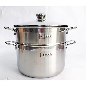 Bộ nồi xửng hấp 1 đáy từ inox 430 H.T cook nắp kính 28cm , tặng 2 vá canh