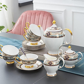 Mua BỘ ẤM CHÉN KÈM KHAY PHA TRÀ SỨ XƯƠNG CAO CẤP KÈM 6 ĐĨA LÓT TÁCH  6 THÌA VÀ 2 TỐNG ĐƯỜNG SỮA HỌ TIẾT MẮT XÍCH