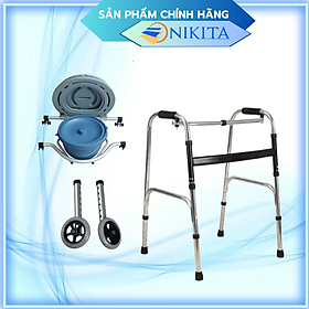 Khung tập đi cho người già, hỗ trợ phục hồi chức năng, có bô đi kèm, gấp gọn khi không sử dụng, chính hãng Nikita