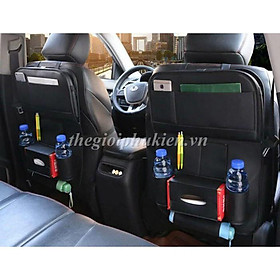 Túi da đựng đồ đa năng treo sau ghế Ô tô, Xe hơi – Tích hợp bàn ăn tiện lợi - Đen