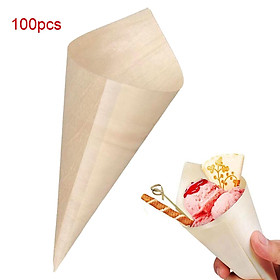 100 Pieces Food Cones Disposable Ice Cream Cone Holder Serving Cone Small Food Tasting Cones Wood Cones Dessert Cones for Restuarant Wedding