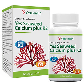Thực phẩm bảo vệ sức khỏe Yes Health Yes Seaweed Calcium plus K2 [Hộp 60 viên] - Viên uống bổ sung Canxi tảo biển đỏ, D3, K2, hỗ trợ xương và răng...