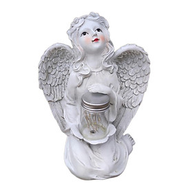 Garden Figurines Angel with wing Statue Outdoor Decoration, Solar Powered LED Light Resin Sculpture with LEDs Art for Patio Lawn Yard Porch Ornament