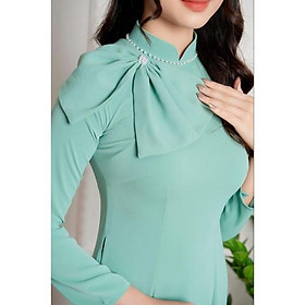 Áo dài lụa mỹ cao cấp nơ cổ sang trọng kèm quần