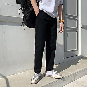 Quần baggy nam nữ unisex vải kaki TRƠN ống suông tây đen công sở đi học lưng cao ulzzang hàn quốc dây rút đẹp