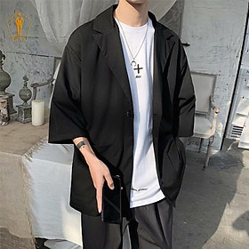 Áo Blazer Nam TRAZ Form Rộng dài tay dáng unisex màu đen nâu phong cách Hàn Quốc