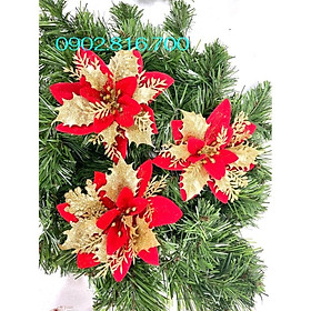 Mua Sét 3 hoa trạng nguyên đỏ kim tuyến vàng 14cm phụ kiện trang trí cây thông noel giáng sinh