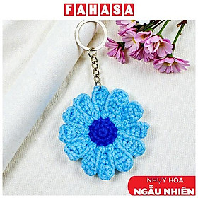 Móc Khoá Len Hoa Cúc - Màu Xanh Đậm (Nhụy Hoa Màu Ngẫu Nhiên)