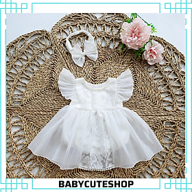 Body gải váy bé gái tay cánh tiên trắng tinh khôi 3-13kg Tặng TUban