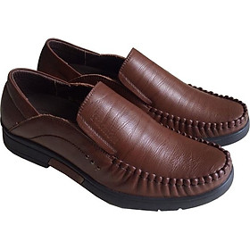 Giày mọi nam Trường Hải không dây màu nâu da bò thật cao cấp mềm mại đế cao su không trơn GM0498