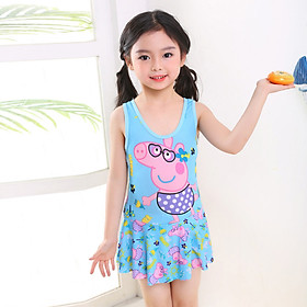 Đồ Bơi Hoạt Hình Họa Tiết Heo Hồng BB016 MayHomes Đồ Bơi Bé Gái Cute Kiểu Váy - Xanh - One Size