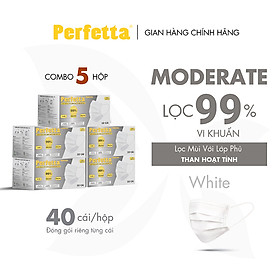 [Combo 5 HỘP - PERFETTA MODERATE] - Khẩu Trang Y Tế Chất Lượng Cao, Kháng Khuẩn, Chống Bụi Mịn, Màu Xanh, 3 Lớp, Bảo Vệ Tối Ưu - (50 cái/hộp)