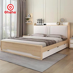 [Ảnh thực tế - Miễn phí lắp đặt & vận chuyển] Giường ngủ gỗ công nghiệp bọc nệm đầu giường có hộc kéo tiện lợi Ohaha - GN001