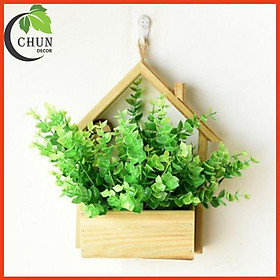 Mua Hoa giả - Giỏ hoa  lẵng hoa lụa treo tường hình ngôi nhà nhiều mẫu  chất liệu gỗ thông tự nhiên