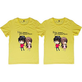 Áo Thun Đôi Họa Tiết Cặp Đôi Xinh Xắn Màu Vàng