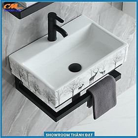 Mua Chậu rửa mặt  bồn rửa mặt  lavabo đặt bàn vuông hoa văn con nai rừng