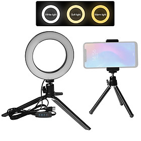 Hình ảnh 6inch LED Ring Light 3 Colors 3500-6500K Temperature 10 Levels Dimmable with Tripods Phone holder for Live Sream Makeup