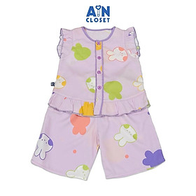 Bộ quần áo Lửng bé gái hoạ tiết Thỏ Tím Lanh lụa - AICDBG8KO5VN - AIN Closet