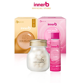 Combo hộp nước uống Collagen InnerB Glowshot (50mlx6) & INNERB AQUA RICH DOUBLEUP (giúp giữ ẩm da sáng mịn từ Axit Hyaluronic) lọ 56 viên