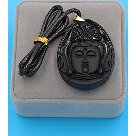 Dây chuyền mặt Quan Âm Bồ Tát - thạch anh đen ( 6cm x 4.5cm ) DEQAEL5 - kèm hộp nhung
