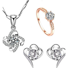 Bộ Trang Sức Bạc Nữ Cao Cấp - Đính Kim Cương Nhân Tạo Siêu Quyến Rũ - Thiết Kế Tinh Sảo - Bạc S925 Không Xỉn Màu, Không Gây Dị Ứng Cho Da