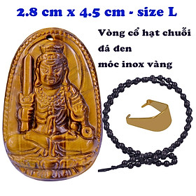 Mặt Phật Bất động minh vương đá mắt hổ 4.5 cm kèm vòng cổ hạt chuỗi đá đen - mặt dây chuyền size lớn - size L, Mặt Phật bản mệnh