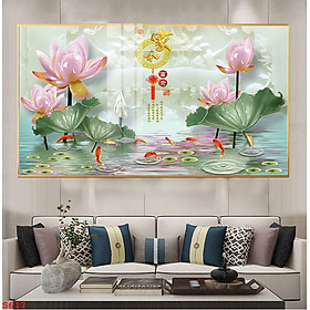 Mua Tranh Canvas Cá Chép và Hoa Sen Sang Trọng - Tranh Treo Tường Phòng Khách